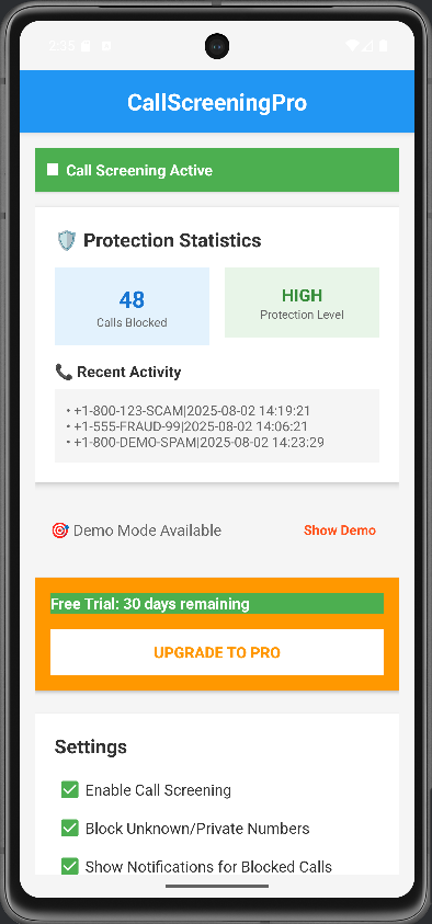 CallScreeningPro Active Protection - Real Spam Call Blocking